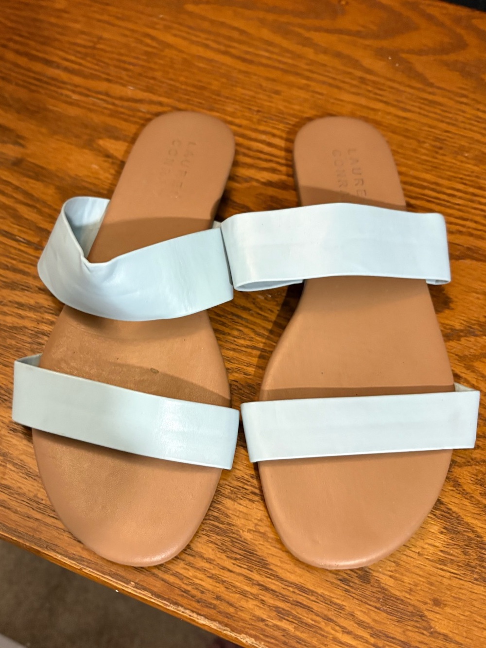 LC Lauren Conrad White Double Strap Slide Sandals Size 6